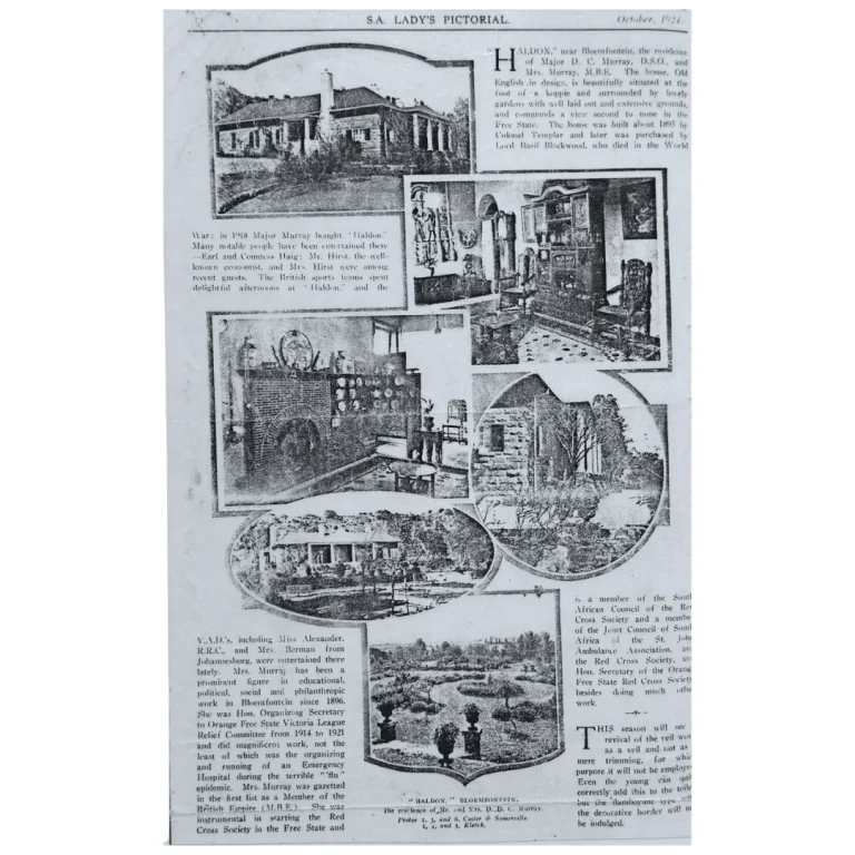 Picture of Haldon house and garden featured in S.A. Lady's Pictorial, on October 1924