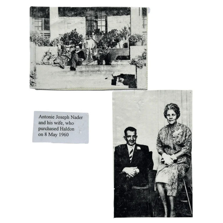Picture showing Antonie Joseph Nader and his wife, who purchased Haldon on 8 May 1960