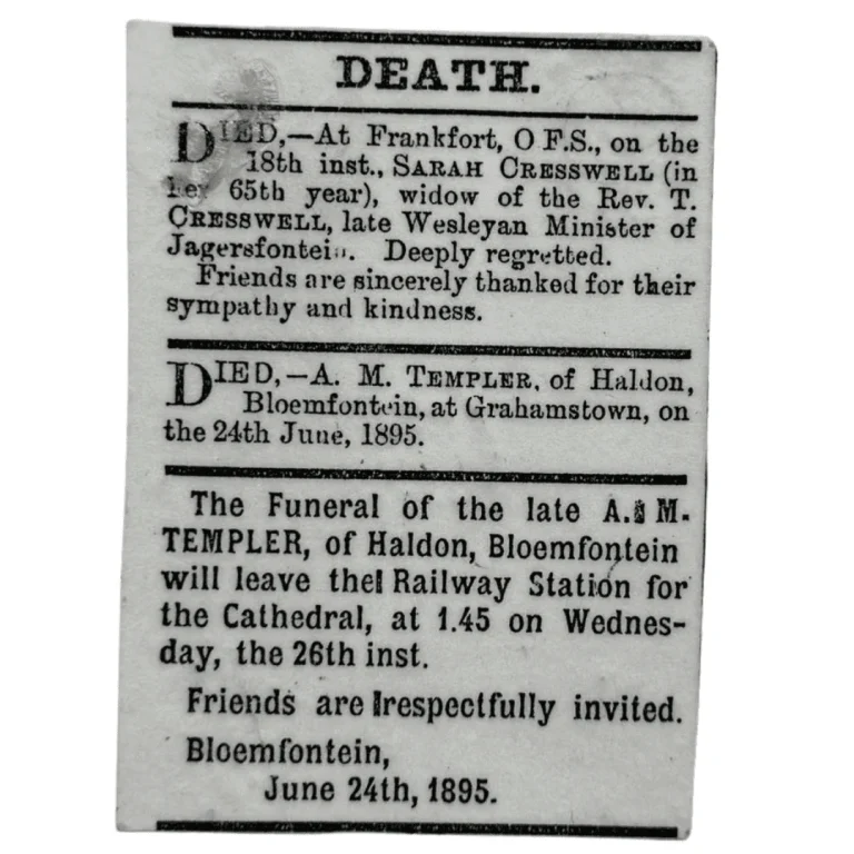 DEATH, Bloemfontein, 24 June 1895